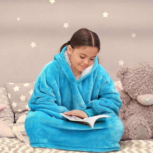 Blue Plain Oversized Blanket Hoodie