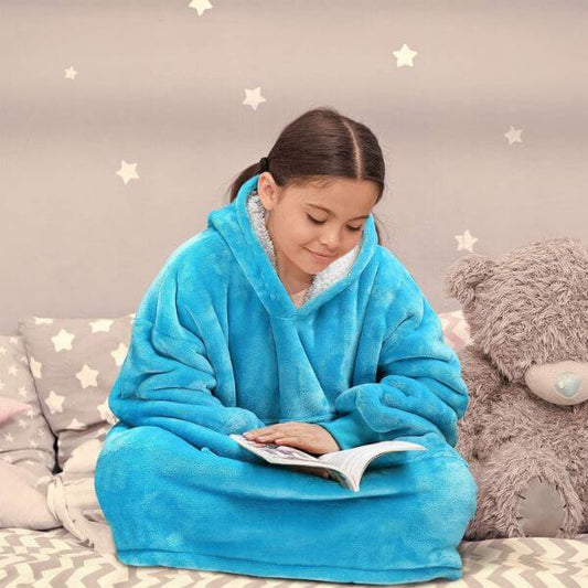 Blue Plain Oversized Blanket Hoodie