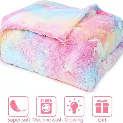 Glow in The Dark Unicorn Colorful Throw Blanket