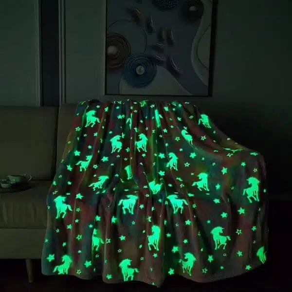Glow in The Dark Unicorn Colorful Throw Blanket
