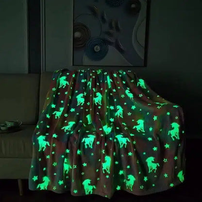 Glow in The Dark Unicorn Colorful Throw Blanket