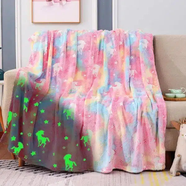 Glow in The Dark Unicorn Colorful Throw Blanket