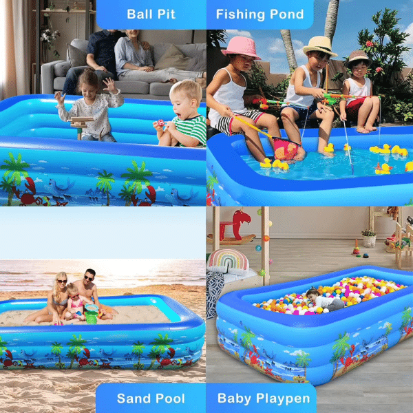 Inflatable Rectangular Kids Swimming Pool 180x130x56 CM